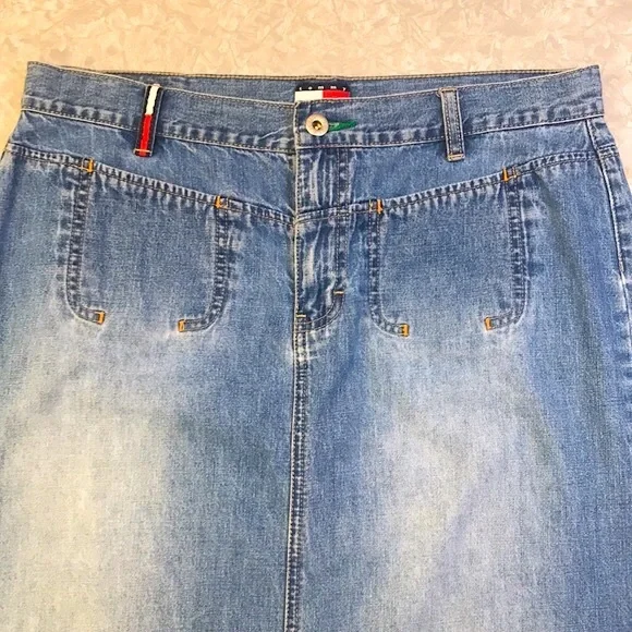 Vintage Tommy Jeans Split Back Denim Maxi Skirt - Size 11 / Large